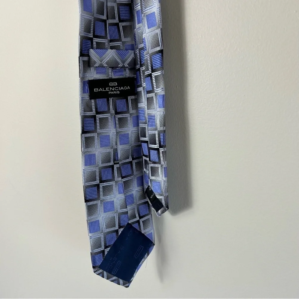Balenciaga 100% Silk Purple Geometric Tie